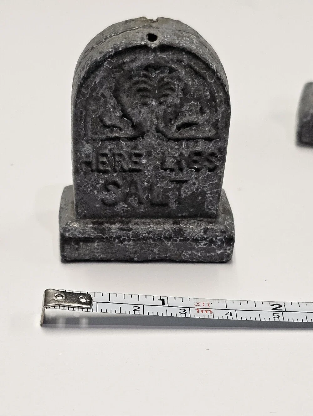 vintage Cast metal tombstone salt and pepper shakers